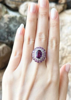 Almandite Garnet and Diamond Ring set in 18K White Gold Settings