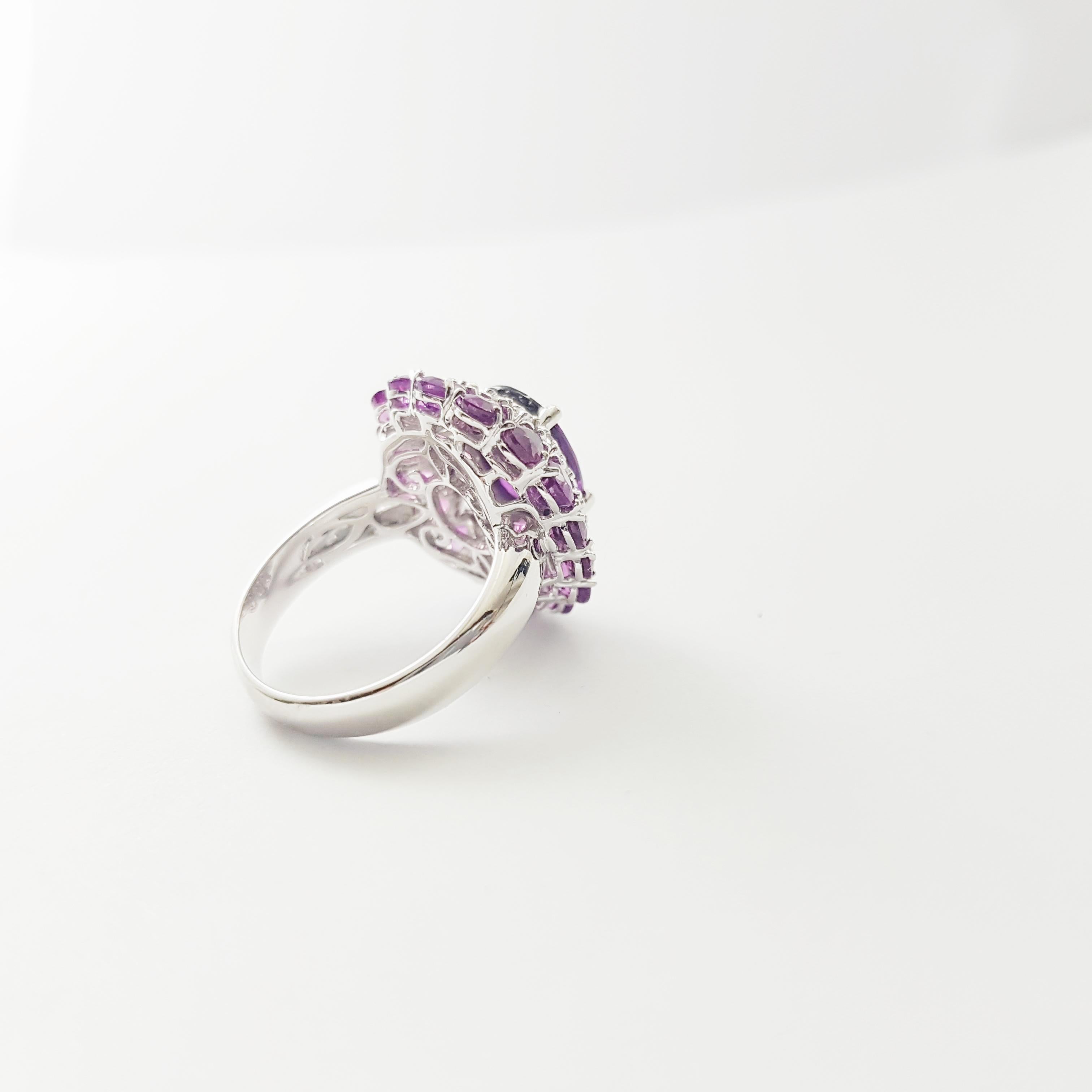 Almandit-Granat und Diamant-Ring in 18K Weißgold-Fassung im Angebot 3