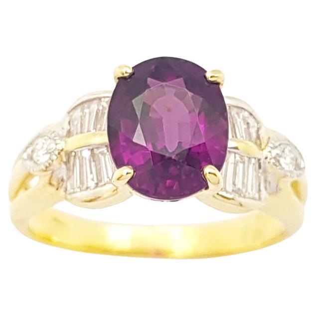 Almandite Garnet with Diamond Ring set in 18K Gold Settings