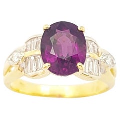 Almandite Garnet with Diamond Ring set in 18K Gold Settings
