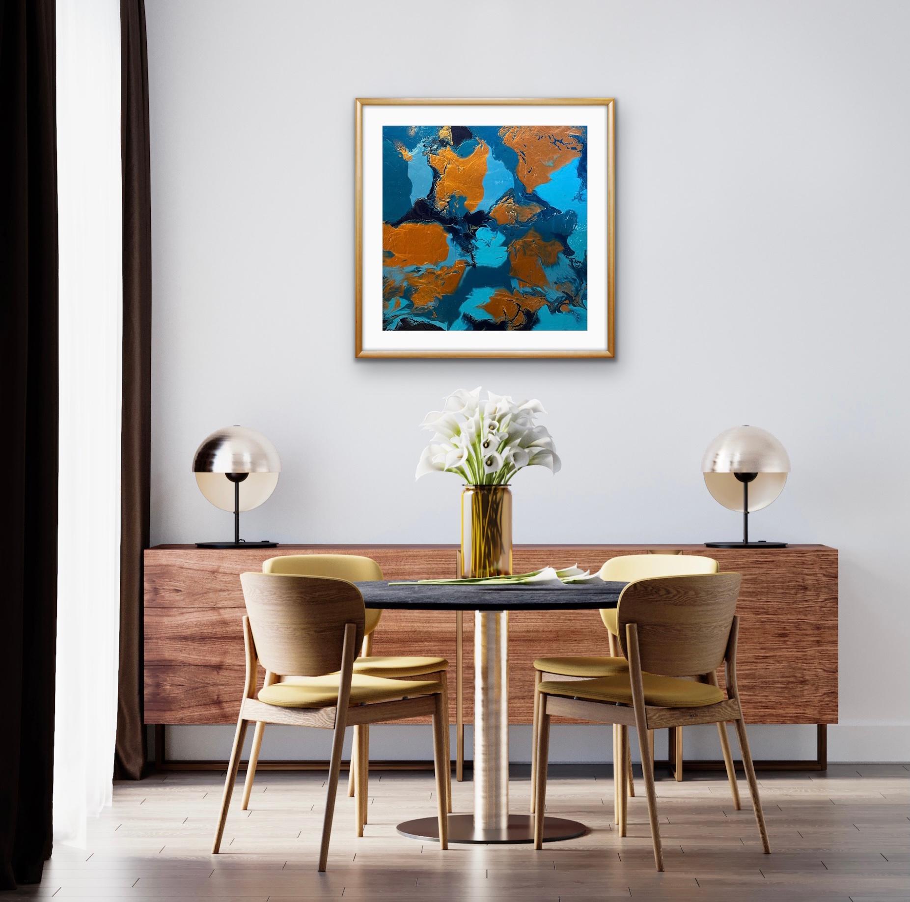 Copper Influence - Blue Interior Painting by Almas Kabani