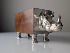 Almazán Rhino Bottle Holder, Mid-Century Modern Wood & Nickel Silver, 1960s