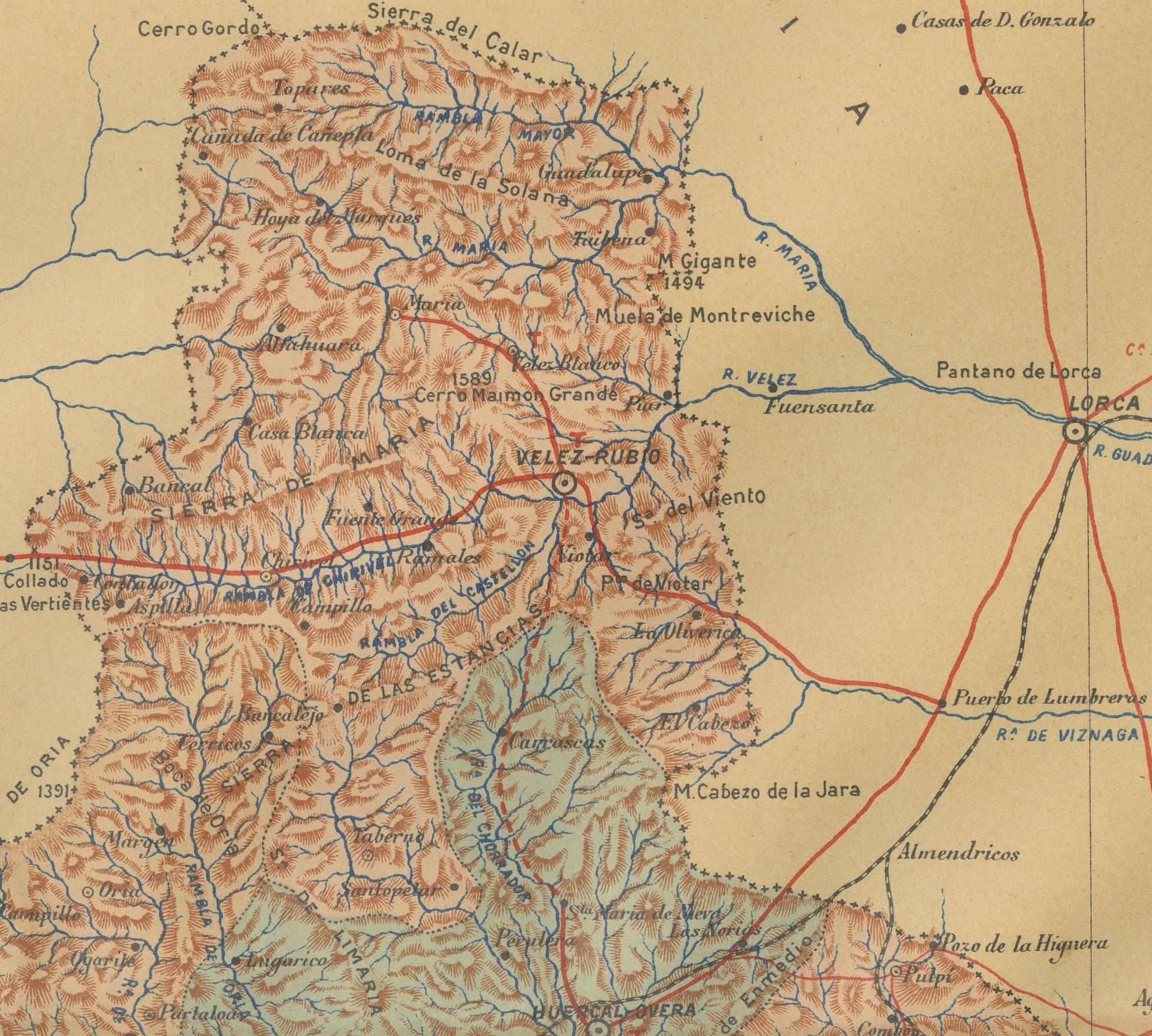 Almería 1901: Küstenkonturen und Landschaften in einer Karte von Südostspanien im Angebot 1