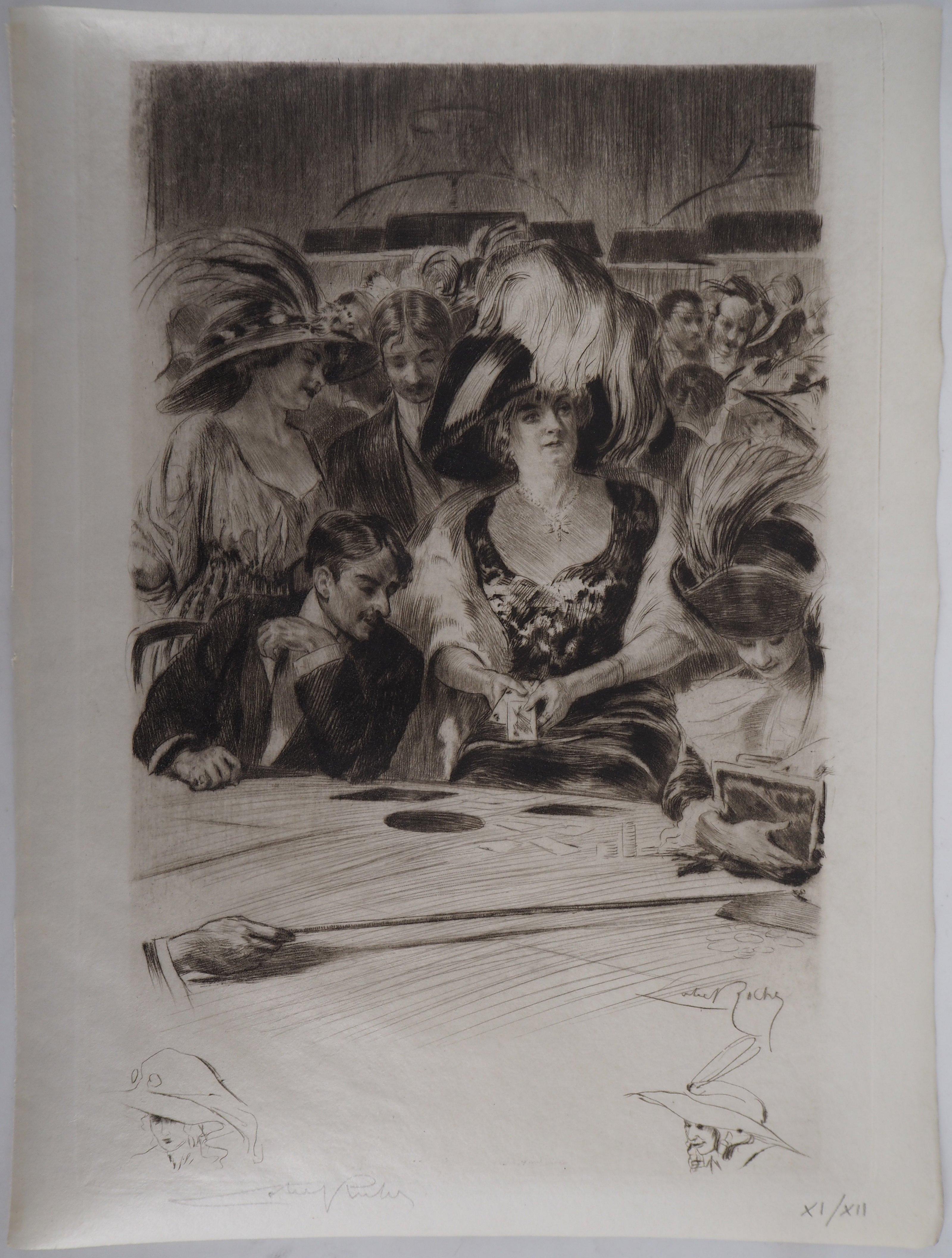 Casino : The Card Players (Poker Game) - Original Etching Handsigned  - Print by Almery Lobel-Riche