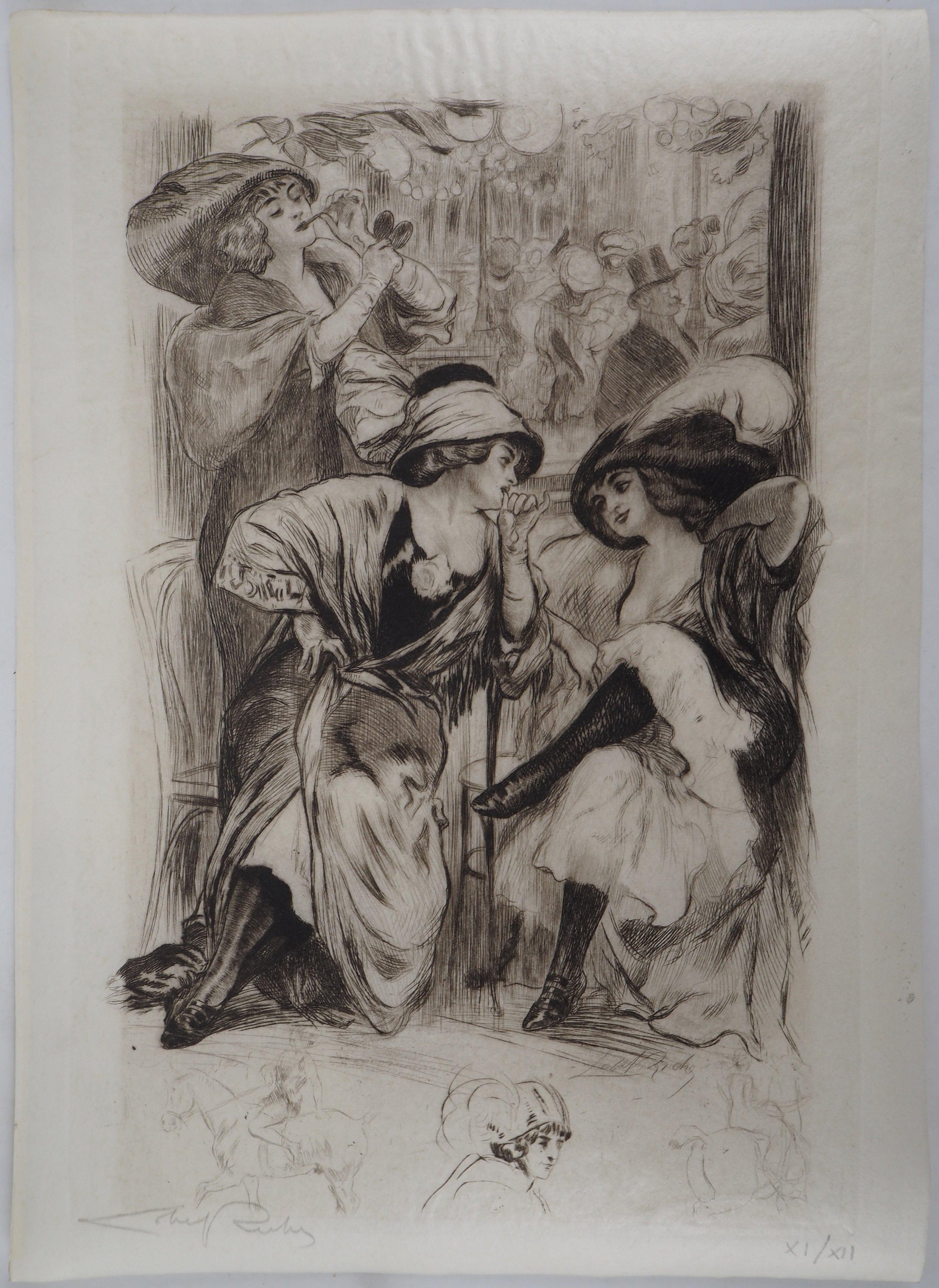Dancers and Actresses Before the Show - Original Etching Handsigned  - Print by Almery Lobel-Riche