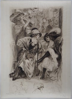 Danseurs et actresses avant le spectacle - eau-forte originale signée à la main