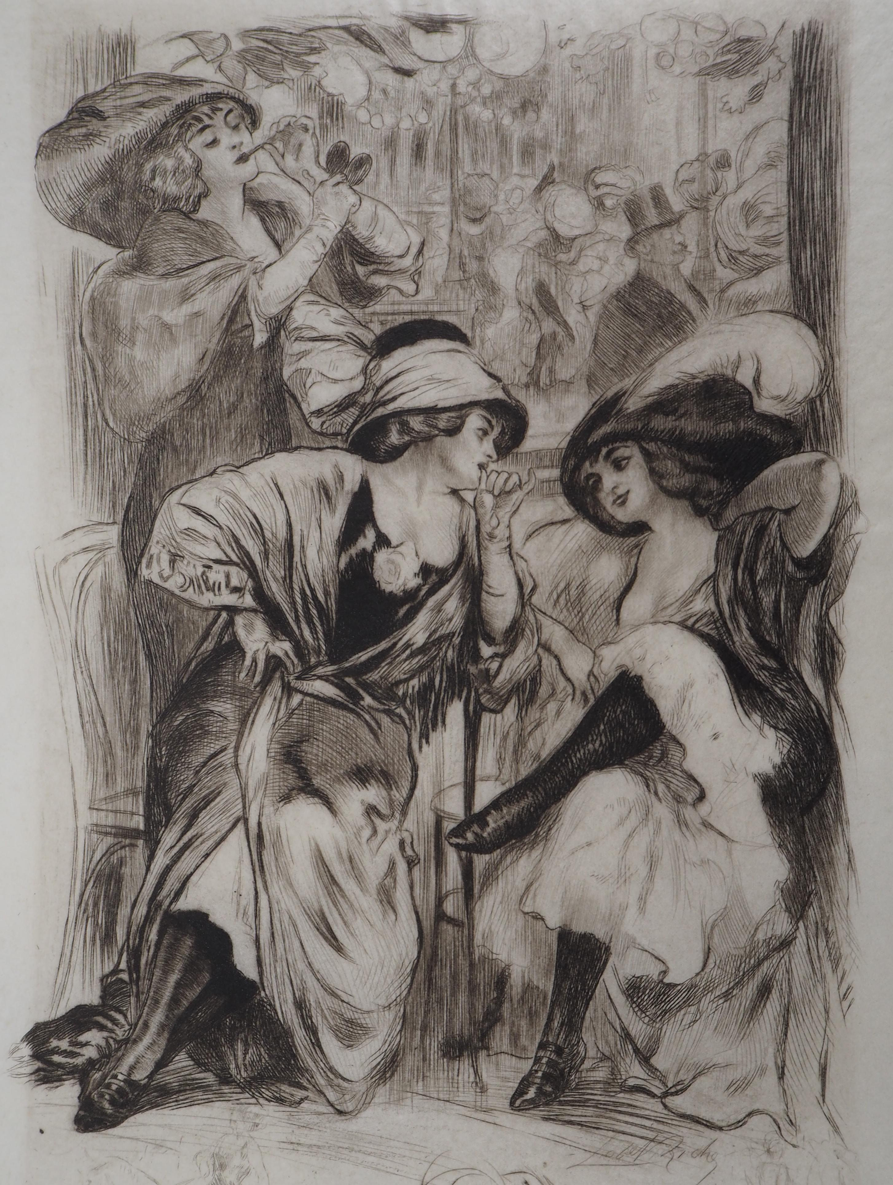 Almery Lobel-Riche Nude Print - Dancers and Actresses Before the Show - Original Etching Handsigned