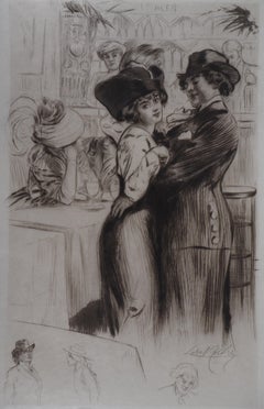 Antique Dancers in Love - Original Etching Handsigned 