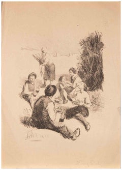 Family of Peasants - Etching by Lobel-Riche - Early 20th Century