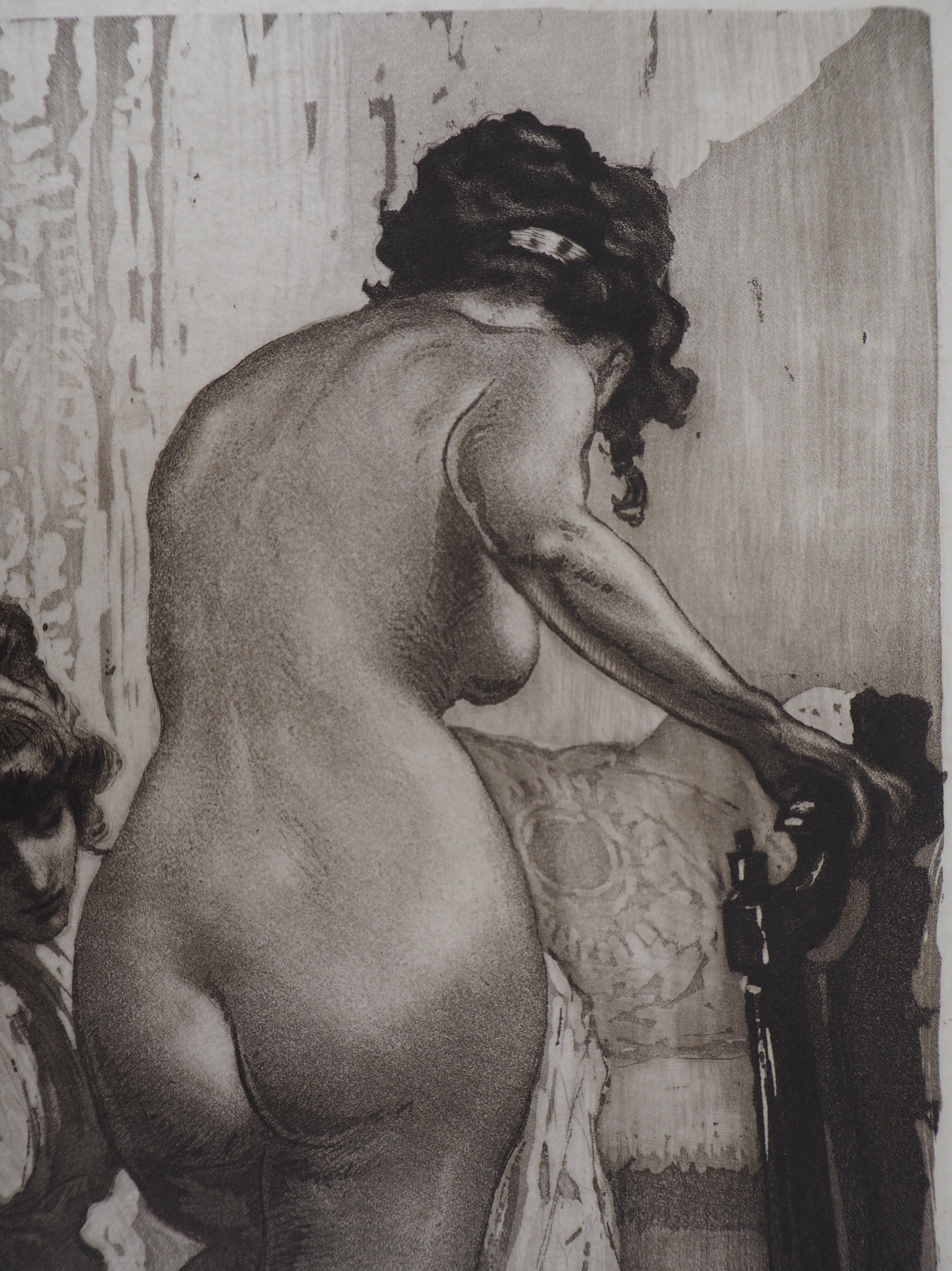 The Bath - Original Etching Handsigned  - Gray Nude Print by Almery Lobel-Riche