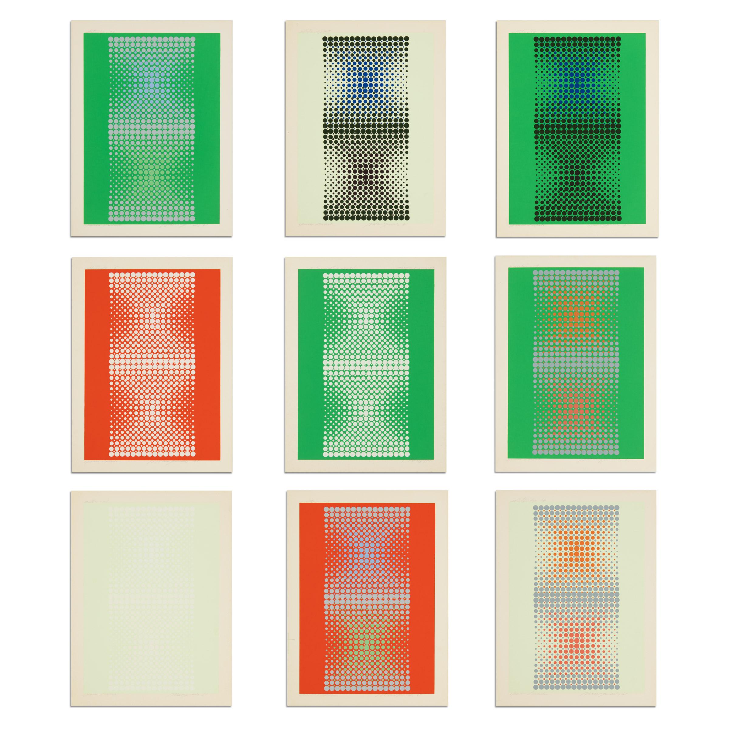 Almir Mavignier
Untitled (from 48 Serigraphien), 1961
Medium: 9 abstract screen prints on paper
Dimensions: 15 7/10 × 11 7/10 in  39.8 × 29.7 cm
Edition of 50: Each Hand-signed in pencil