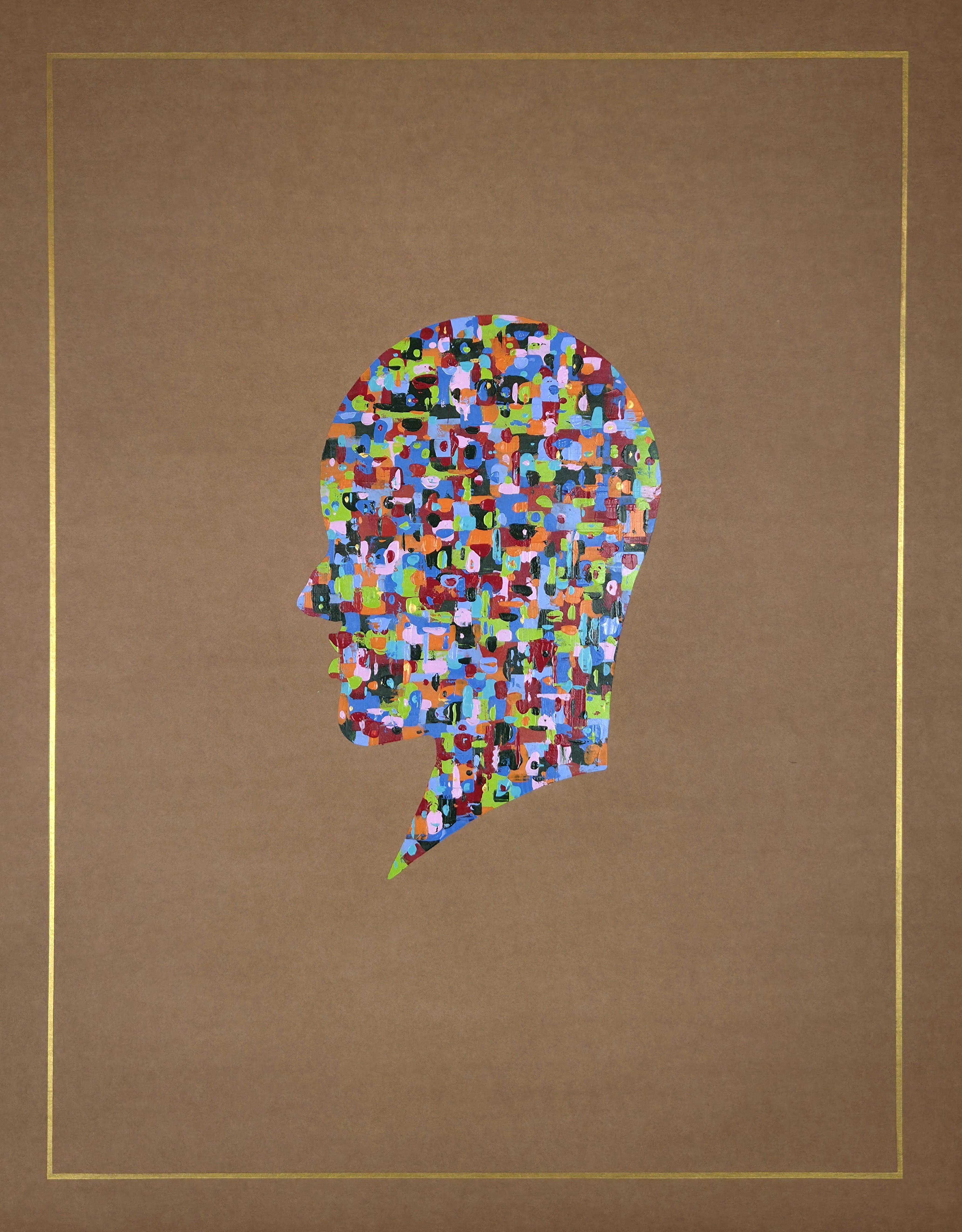 ALMO Figurative Painting - It’s cold outside your window. From The Geometric Head Series