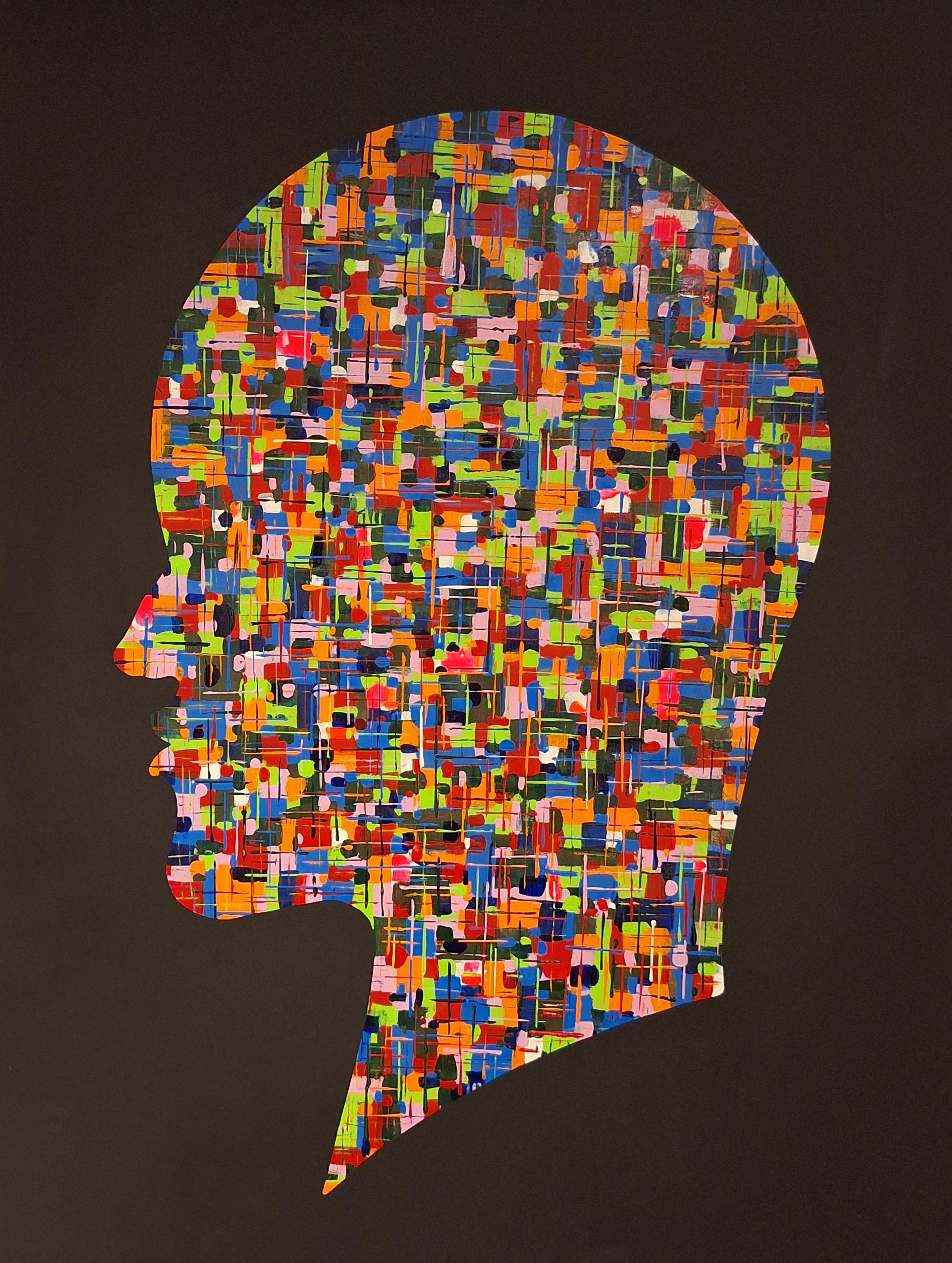 Cabeza grande ondulada sobre negro nº 1 y Cabeza grande de abstracción casual sobre negro nº 1
De la serie Cabeza geométrica
Pintura acrílica sobre cuero de celulosa
Tamaño total: 100 cm de alto x 150 cm de ancho.
Tamaño individual: 100 cm de alto x