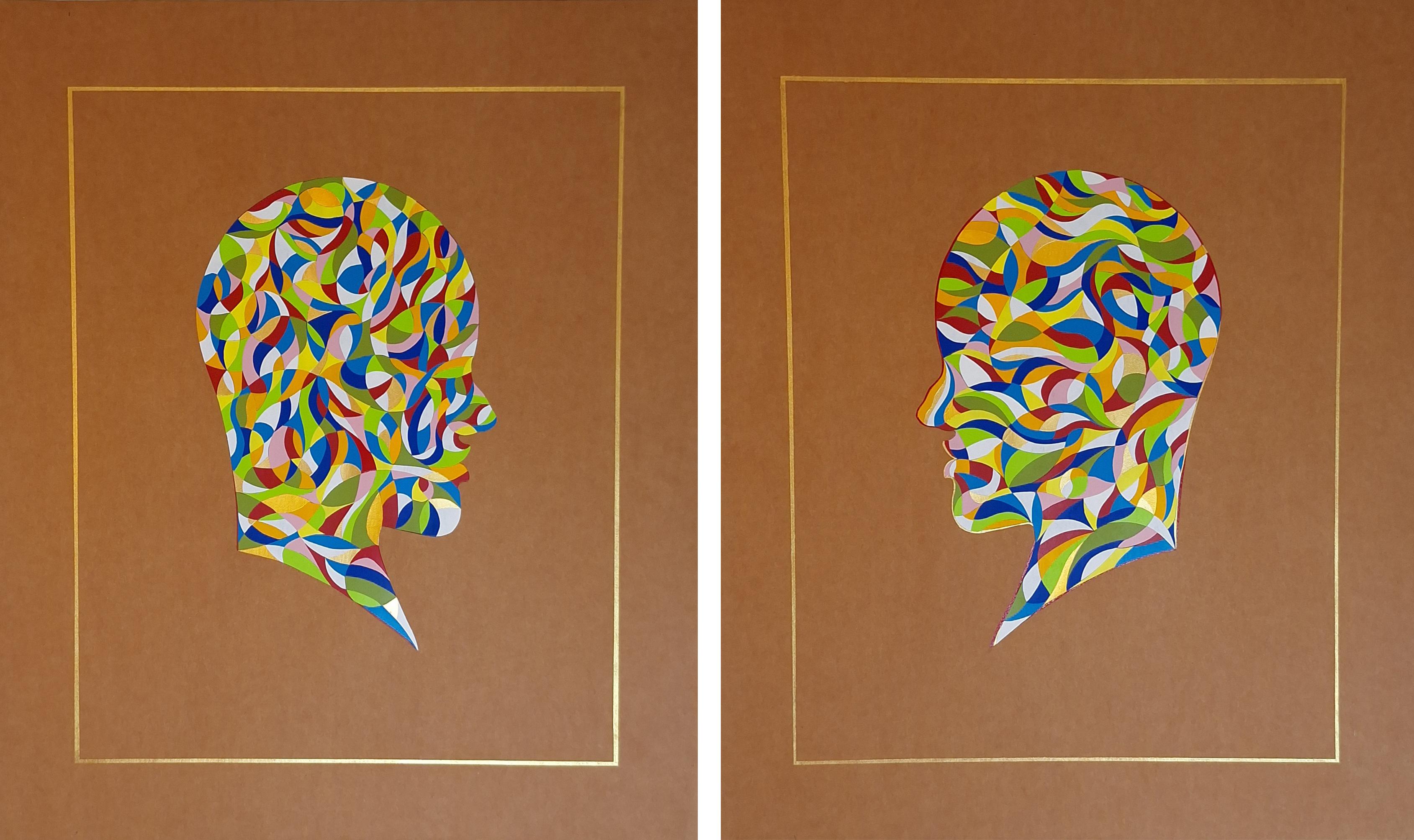 Figurative Painting di ALMO - Movimenti Ondulari #1 e #2. Dalla serie "Testa geometrica