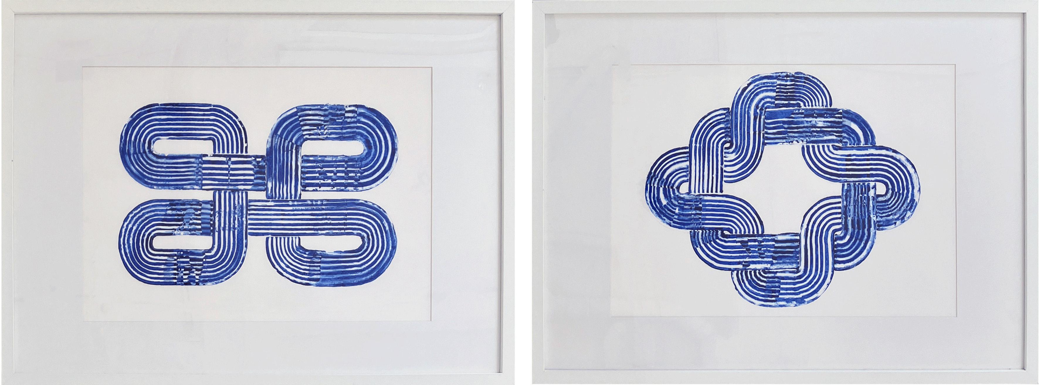 Abstract Painting di ALMO - Movimento blu di Prussia #5 e #3 Dittico. Dalla serie Blu di Prussia