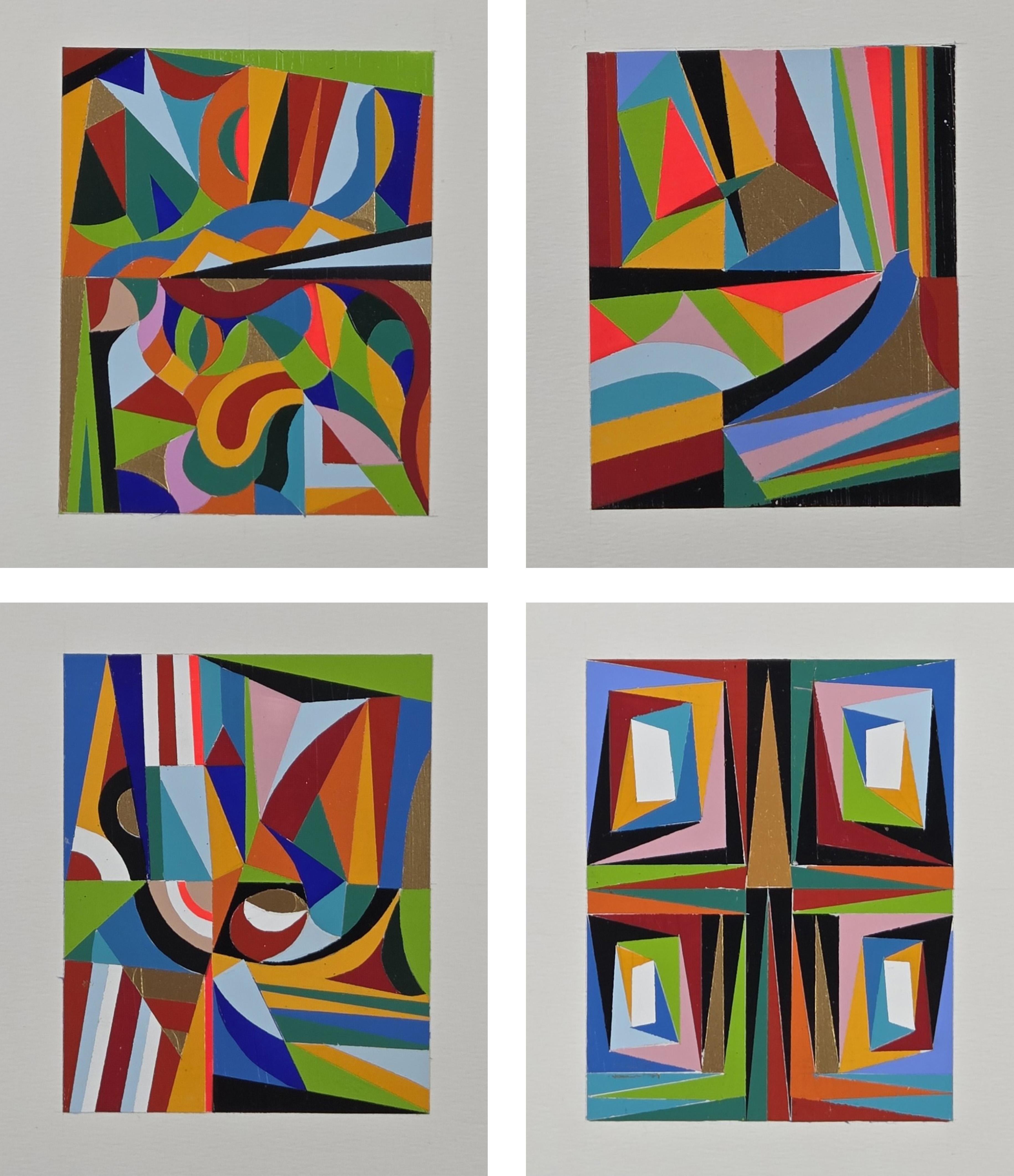 Set of 4 artworks. From The Rectangular Composition Series - Painting by ALMO