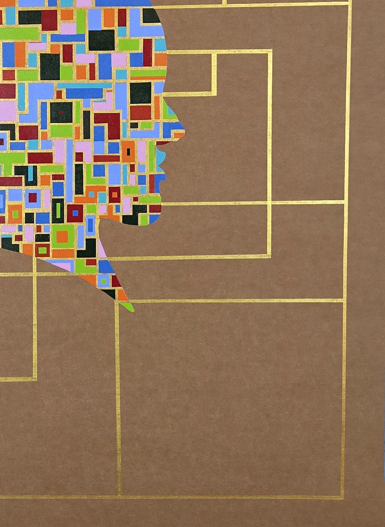 We are on a road to nowhere. From The Geometric Head Series - Brown Portrait Painting by ALMO