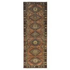 Handgeknüpfter persischer Hamadan-Teppich aus Wolle in Rautenbraun, im Used-Look