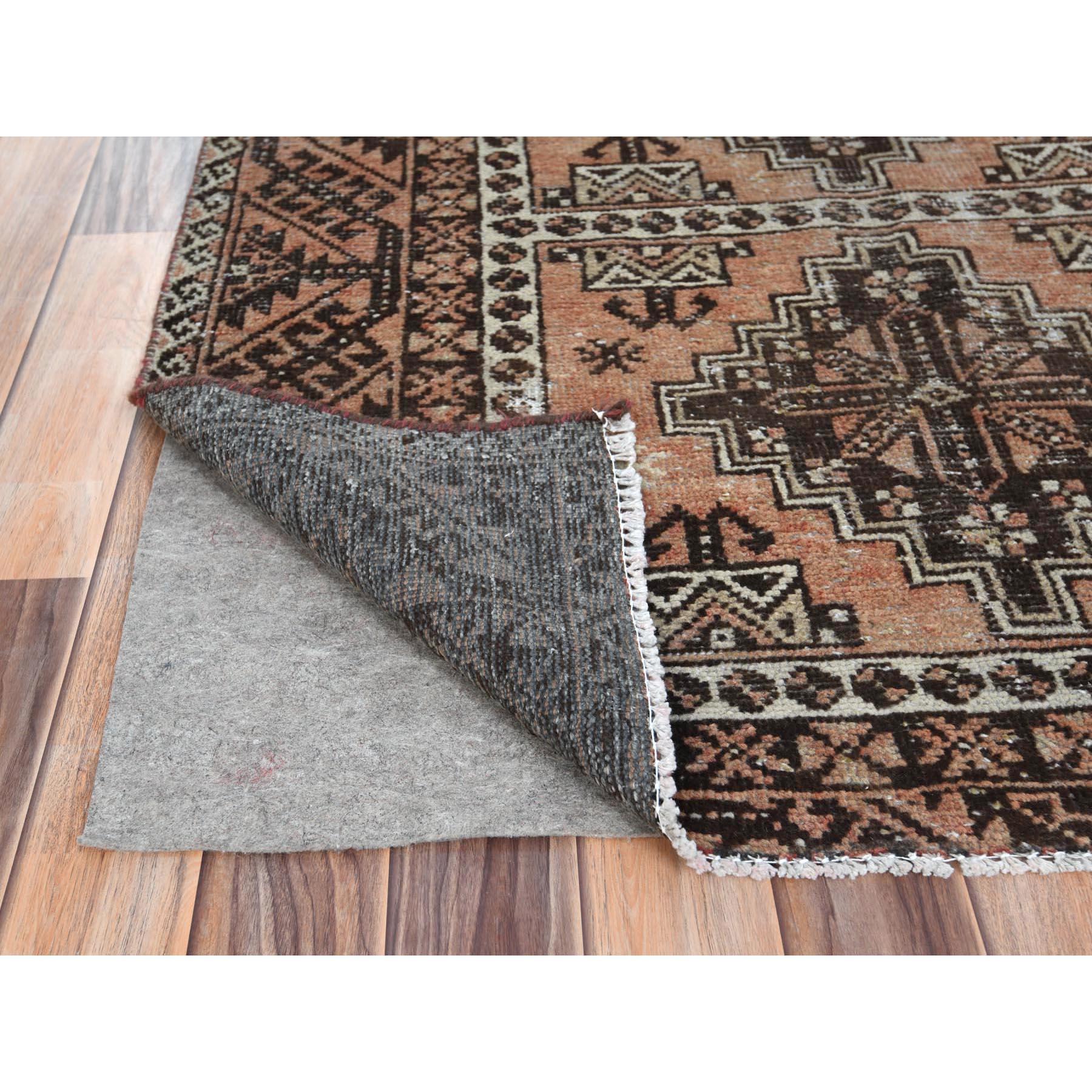 Medieval Almond Brown, Hand Knotted Vintage Persian Baluch, Worn Wool Distressed Look Rug For Sale