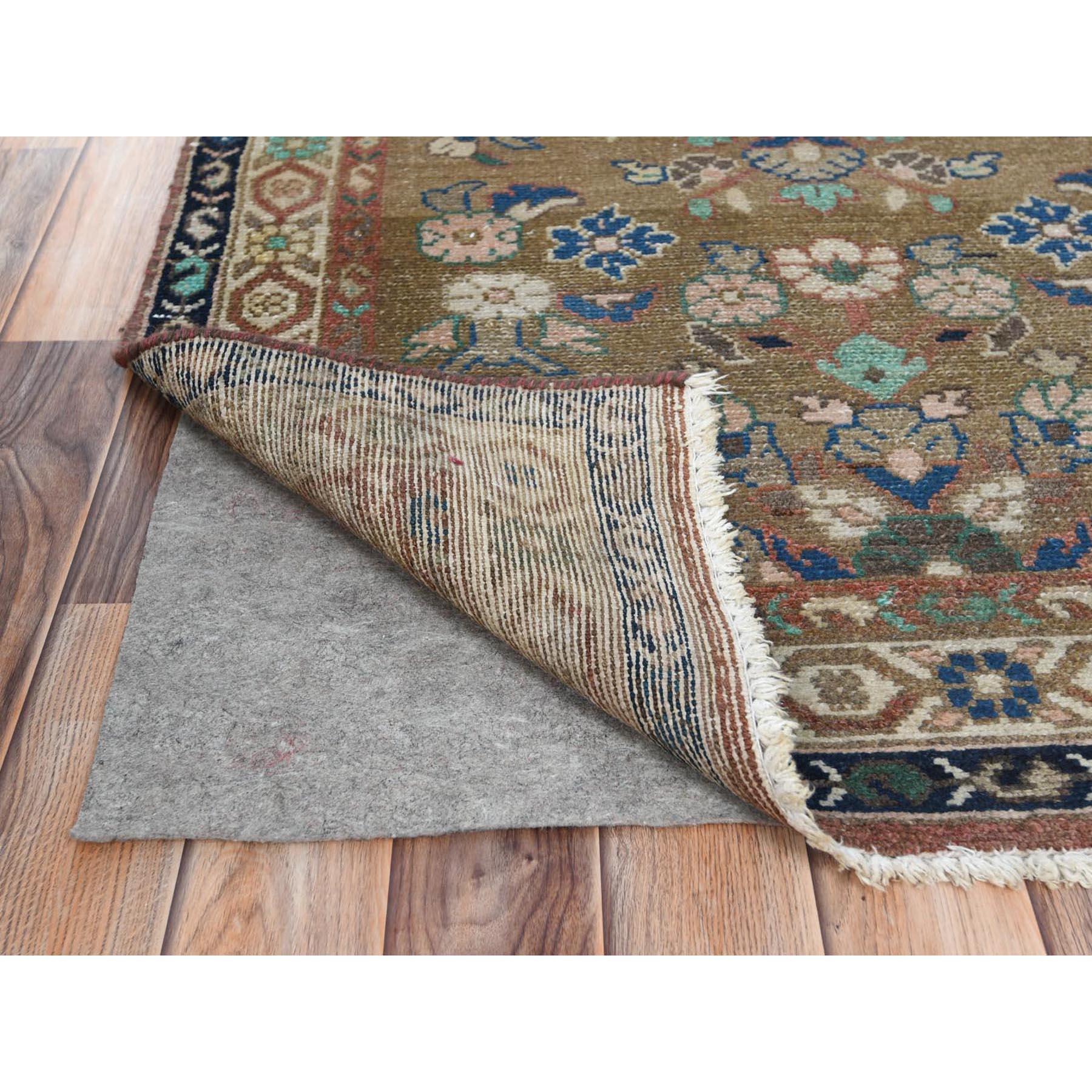 Medieval Almond Brown, Vintage Persian Hamadan, Distressed Worn Wool Hand Knotted Rug For Sale