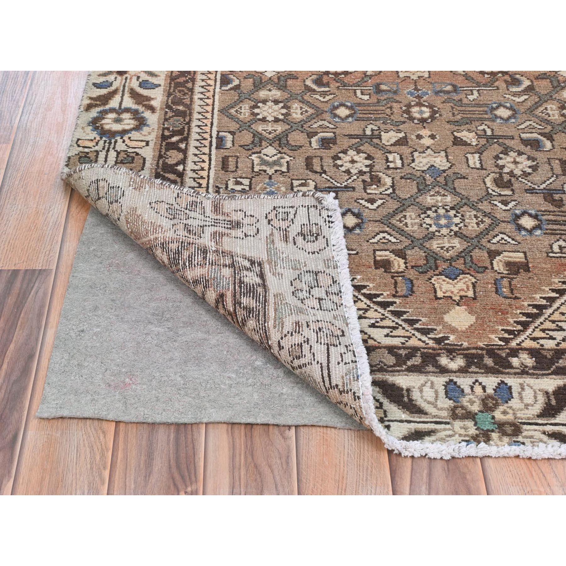 Medieval Almond Brown, Vintage Persian Hamadan, Pure Wool Hand Knotted Clean Runner Rug For Sale