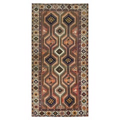 Almond Brown Vintage Persian Shiraz with Bird Figurines Hand Knotted Wool Rug