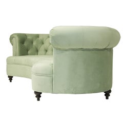 Almond Green Fabric and Black Wooden Feet Curved and Quilted Sofa