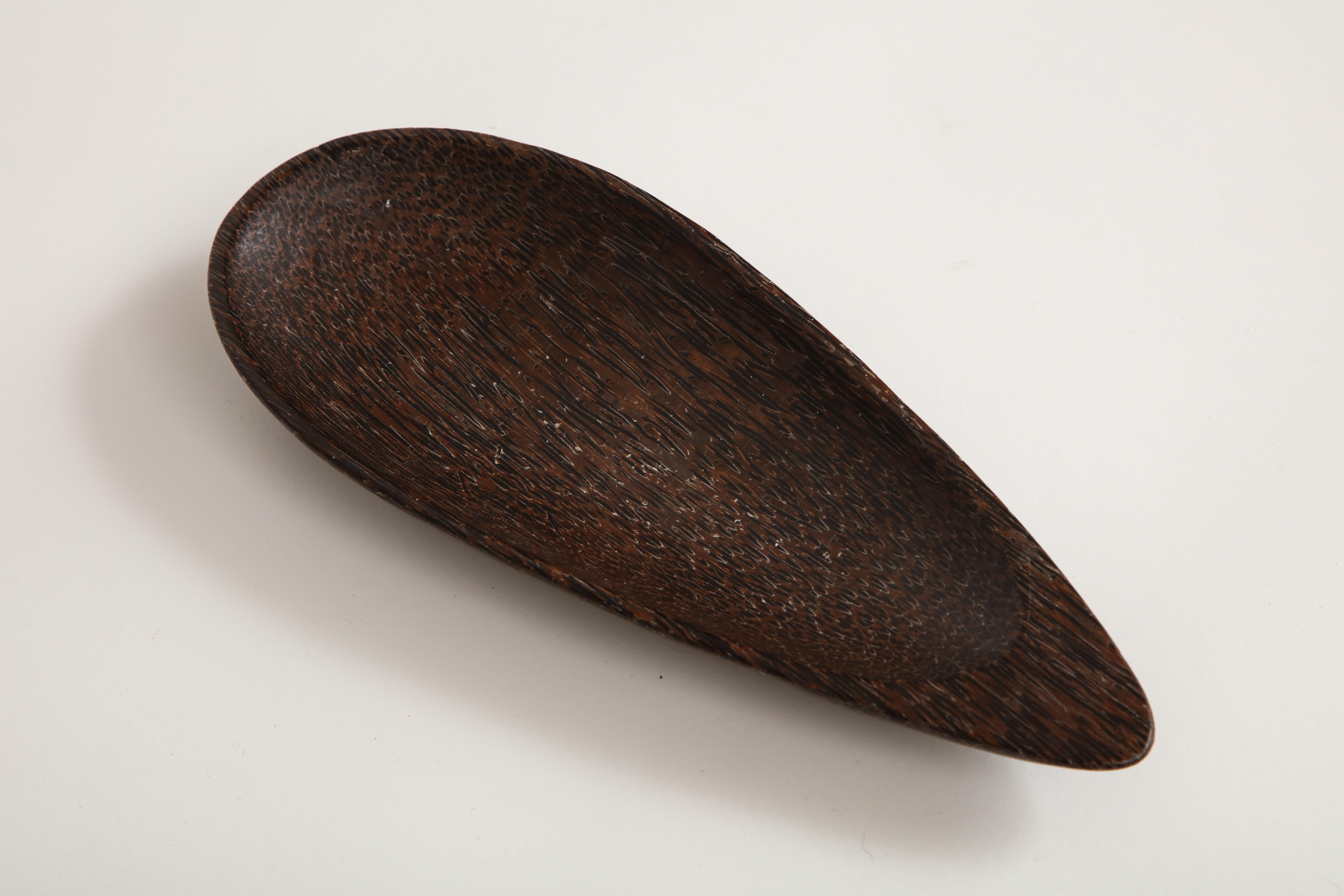 Organic Modern Almond Shaped Solid Dark Palmwood Dish