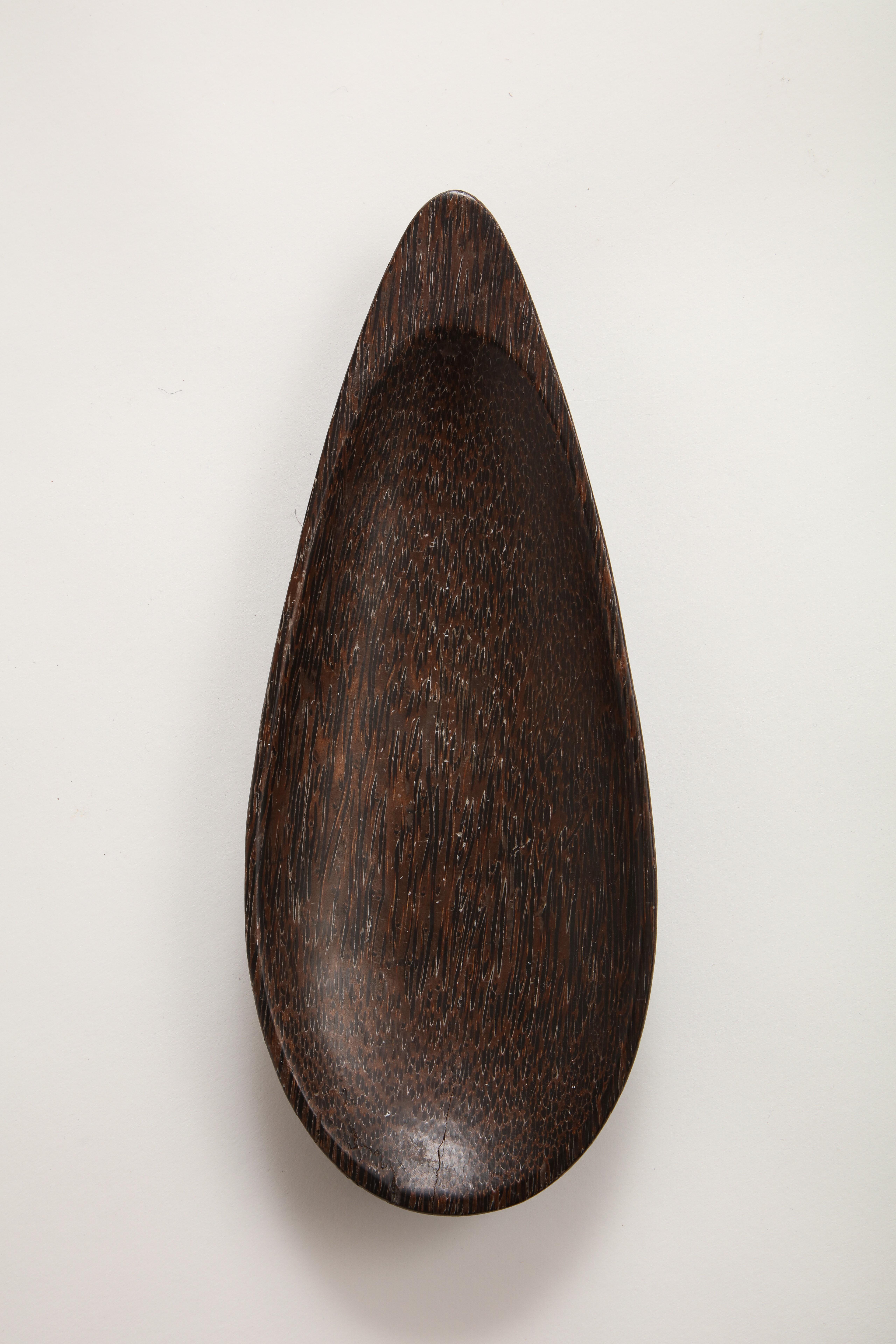 Almond Shaped Solid Dark Palmwood Dish In Excellent Condition In New York, NY