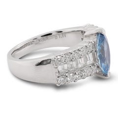 Almost 1 Carat Santa Maria Aquamarine & 1 Carat White Diamond PT900 Amazing Ring