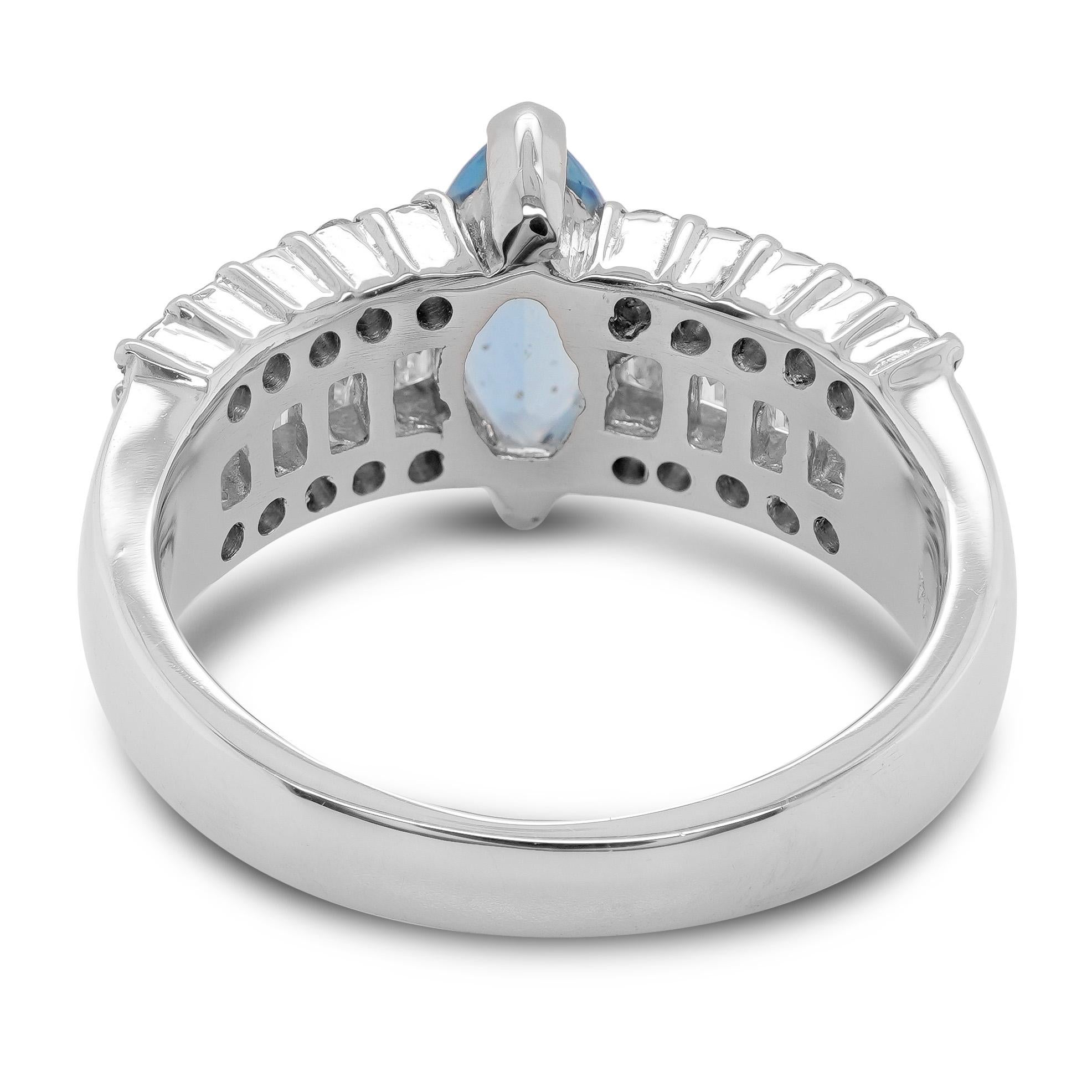 fast 1 Karat Santa Maria Aquamarin & 1 Karat Weißer Diamant PT900 Außergewöhnlicher Ring (Art nouveau) im Angebot