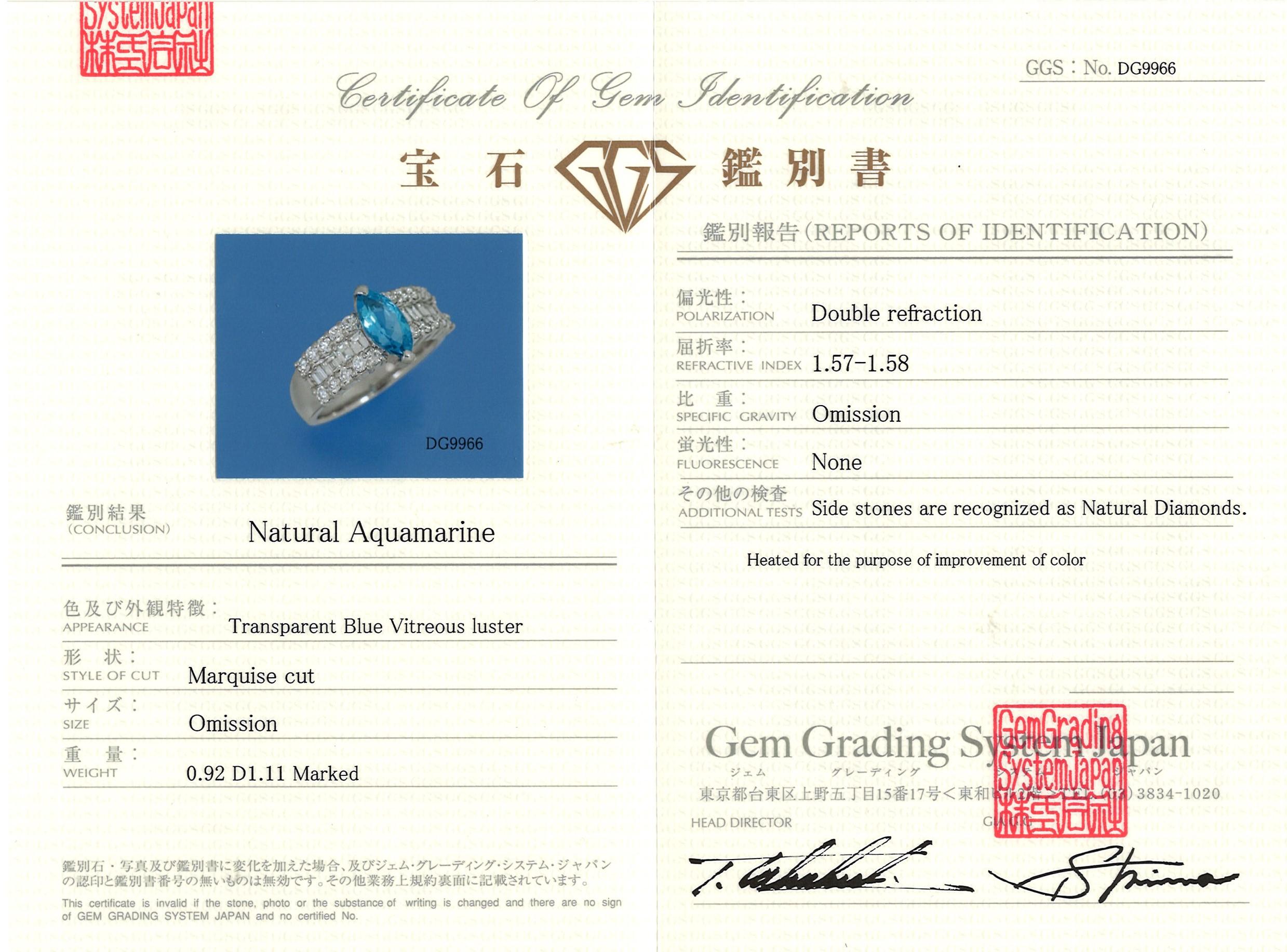 fast 1 Karat Santa Maria Aquamarin & 1 Karat Weißer Diamant PT900 Außergewöhnlicher Ring im Zustand „Neu“ im Angebot in Hung Hom, HK