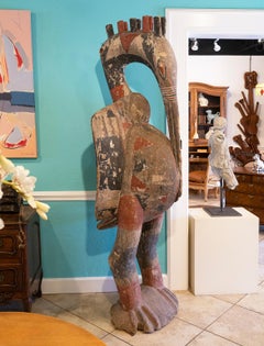 Giant Partly Painted Senufo Bird Sculpture Cote D'ivoire Early 20th C