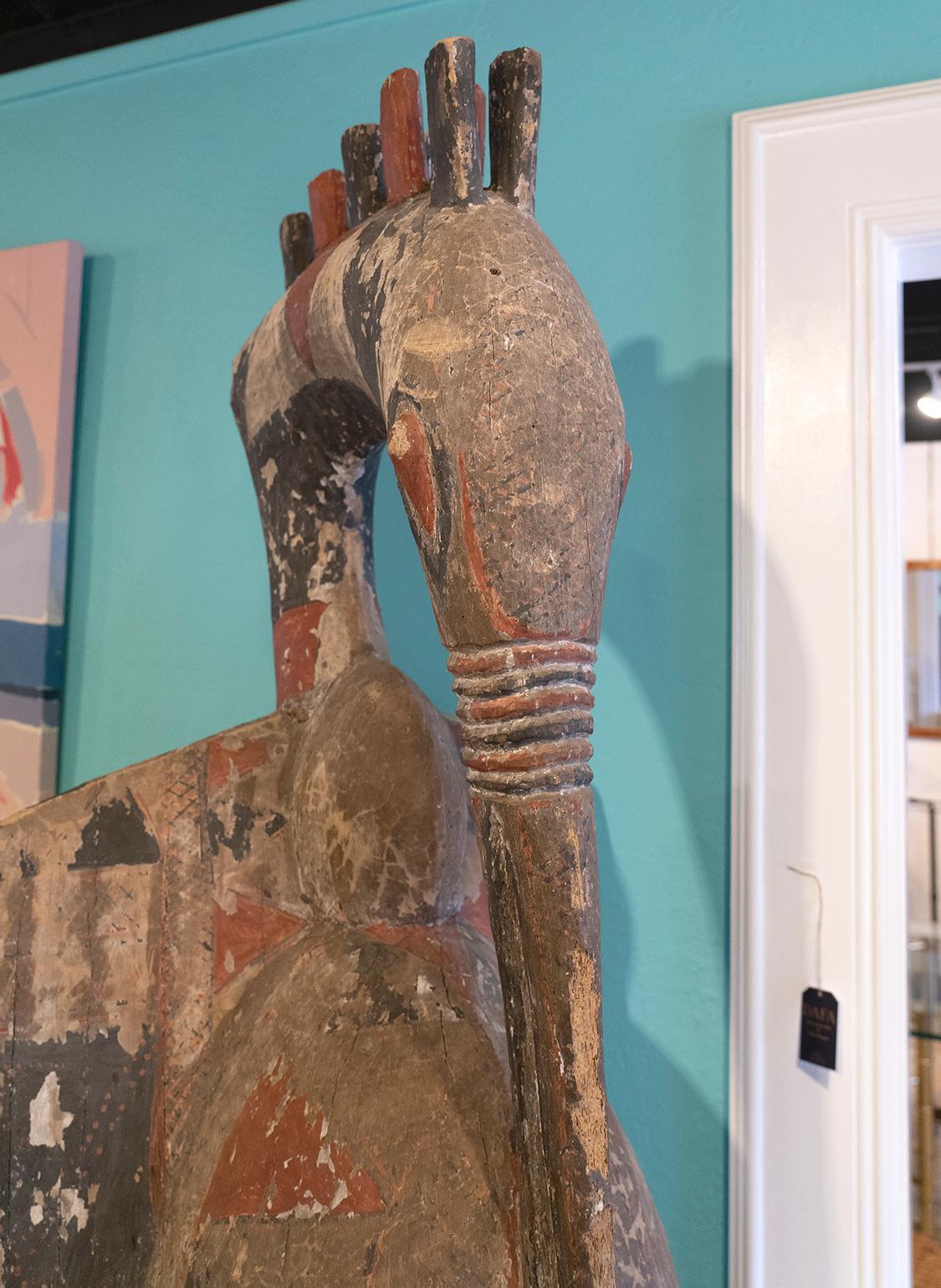 Hand-Carved Giant Partly Painted Senufo Bird Sculpture Cote D'ivoire Early 20th C