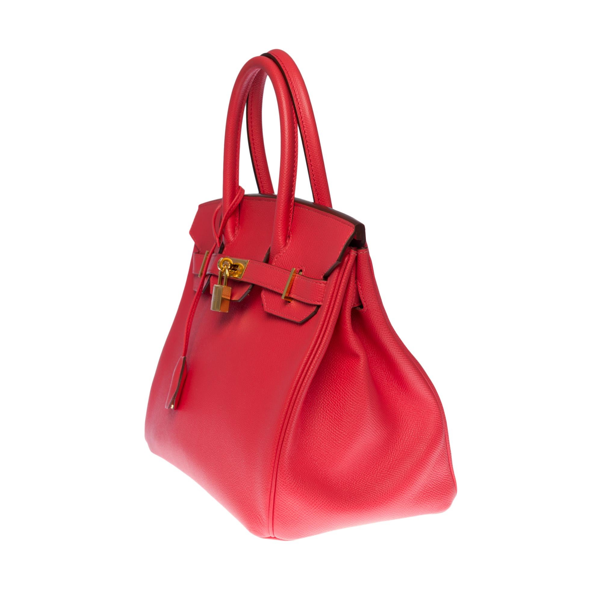 Red Almost New - Hermès Birkin 30 handbag in Rose Jaïpur Epsom leather, GHW