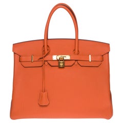 Almost New Hermès Birkin 35 handbag in Orange Hermès Togo leather, GHW 