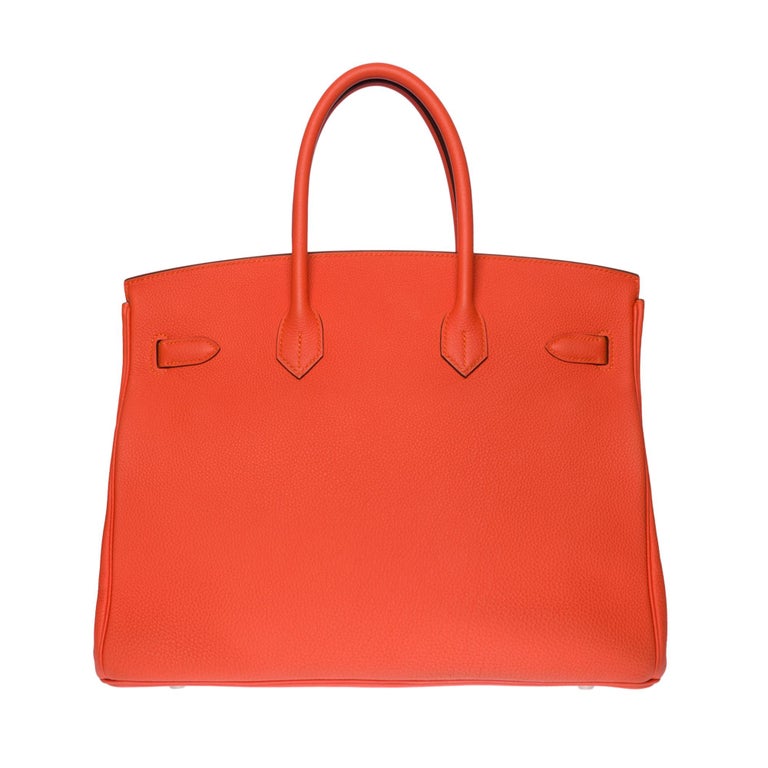 Red Almost New Hermès Birkin 35 handbag in Orange Hermès Togo leather, SHW !