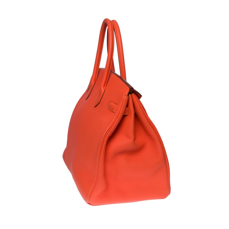 Women's or Men's Almost New Hermès Birkin 35 handbag in Orange Hermès Togo leather, SHW !