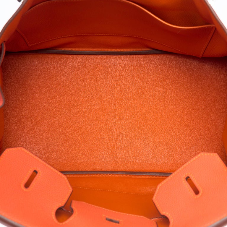 Almost New Hermès Birkin 35 handbag in Orange Hermès Togo leather, SHW ! 3