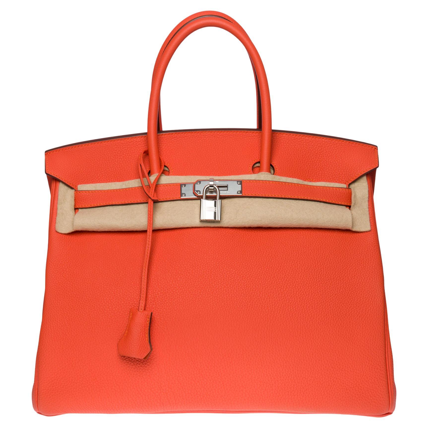 Almost New Hermès Birkin 35 handbag in Orange Hermès Togo leather, SHW !