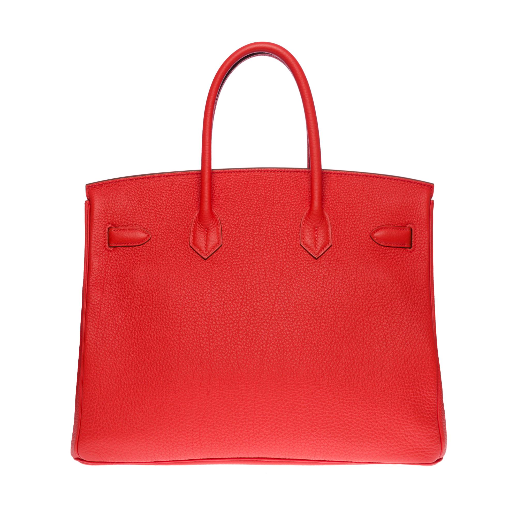 Red Almost New Hermès Birkin 35 handbag in Orange Poppy Togo leather, SHW For Sale