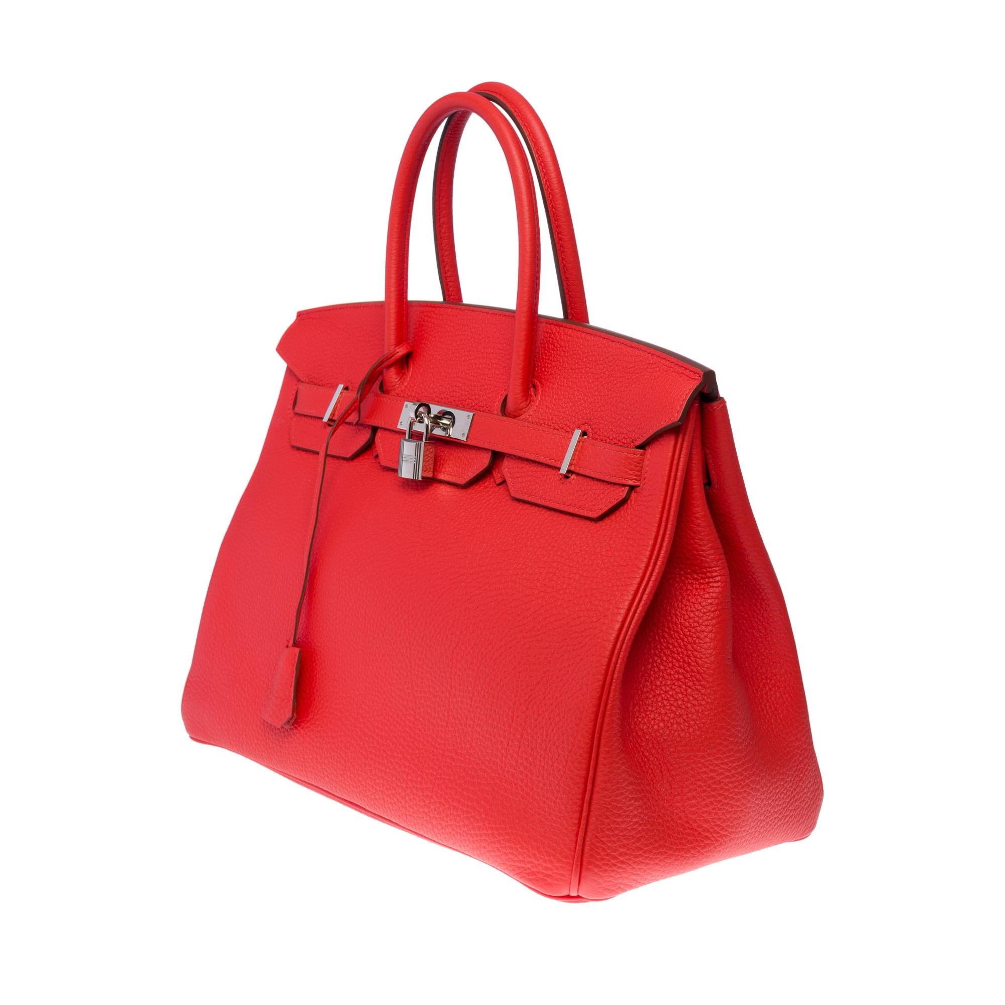 Almost New Hermès Birkin 35 handbag in Orange Poppy Togo leather, SHW In Excellent Condition For Sale In Paris, IDF