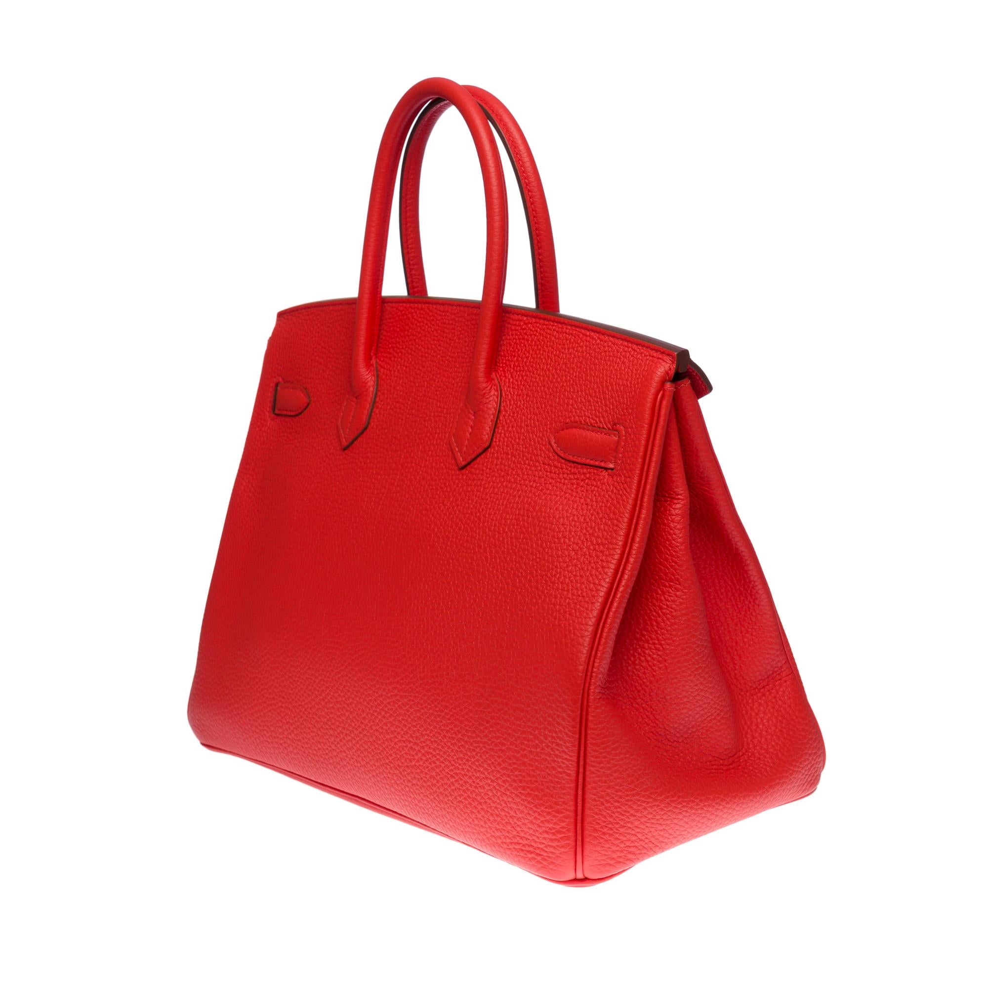 Women's or Men's Almost New Hermès Birkin 35 handbag in Orange Poppy Togo leather, SHW For Sale