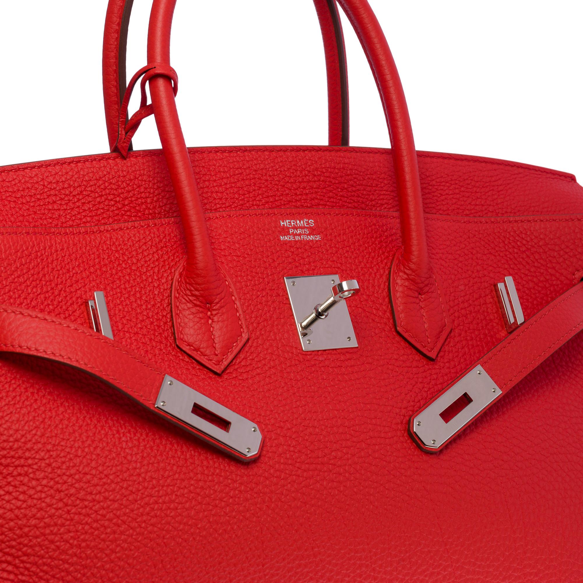 Almost New Hermès Birkin 35 handbag in Orange Poppy Togo leather, SHW For Sale 1