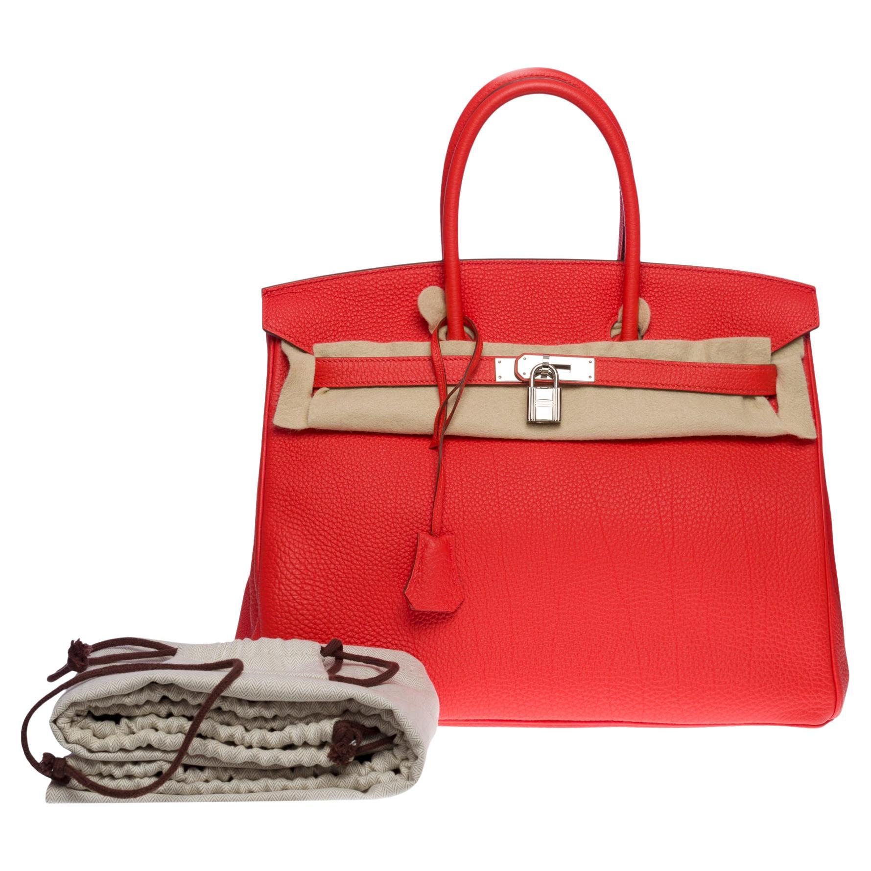 Almost New Hermès Birkin 35 handbag in Orange Poppy Togo leather, SHW For Sale