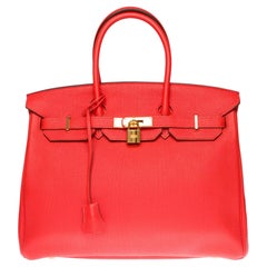 Sac à main Hermès Birkin 35 presque neuf en cuir Togo orange, GHW !