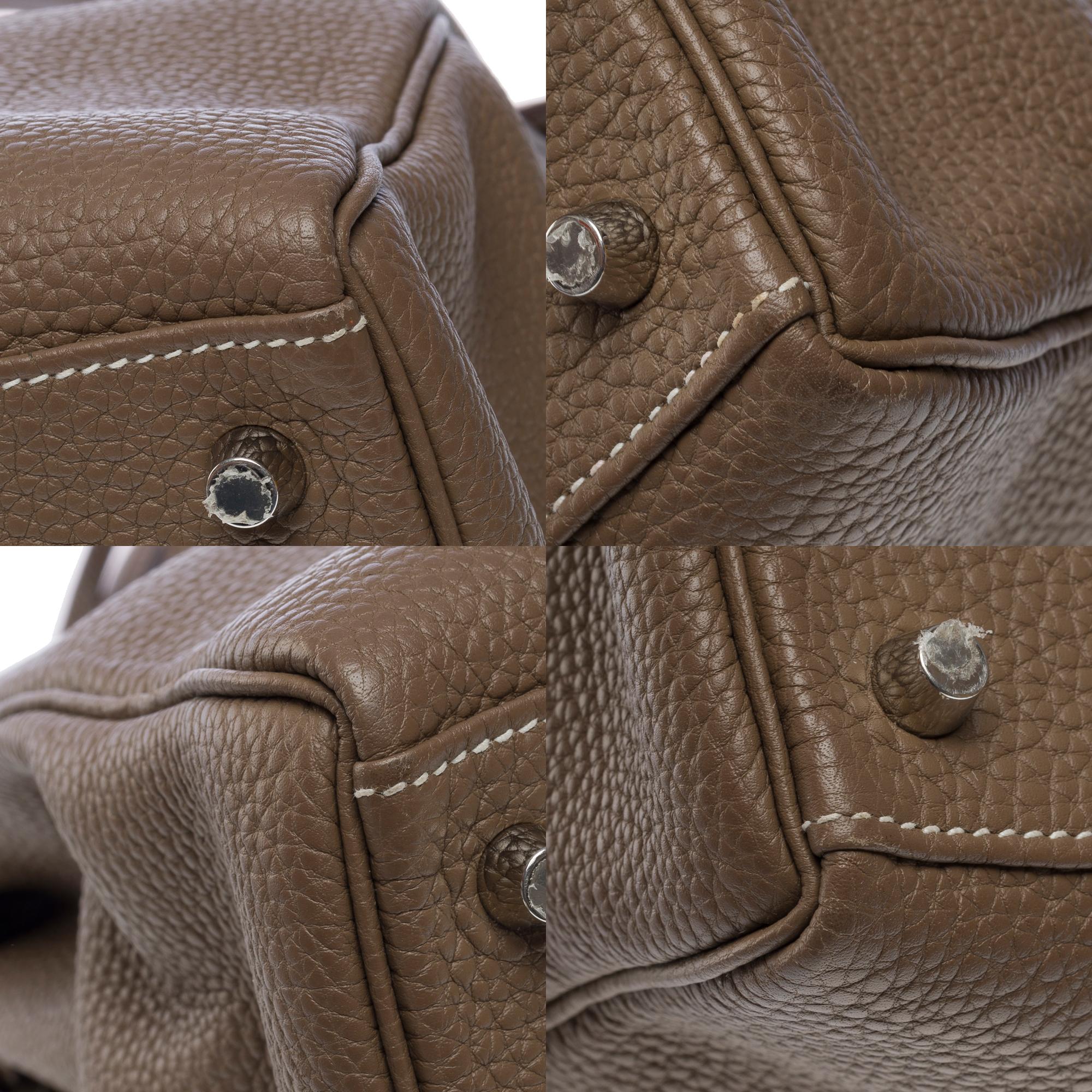 Almost New Hermès Kelly 35 retourne handbag strap in Etoupe Togo leather, SHW For Sale 5