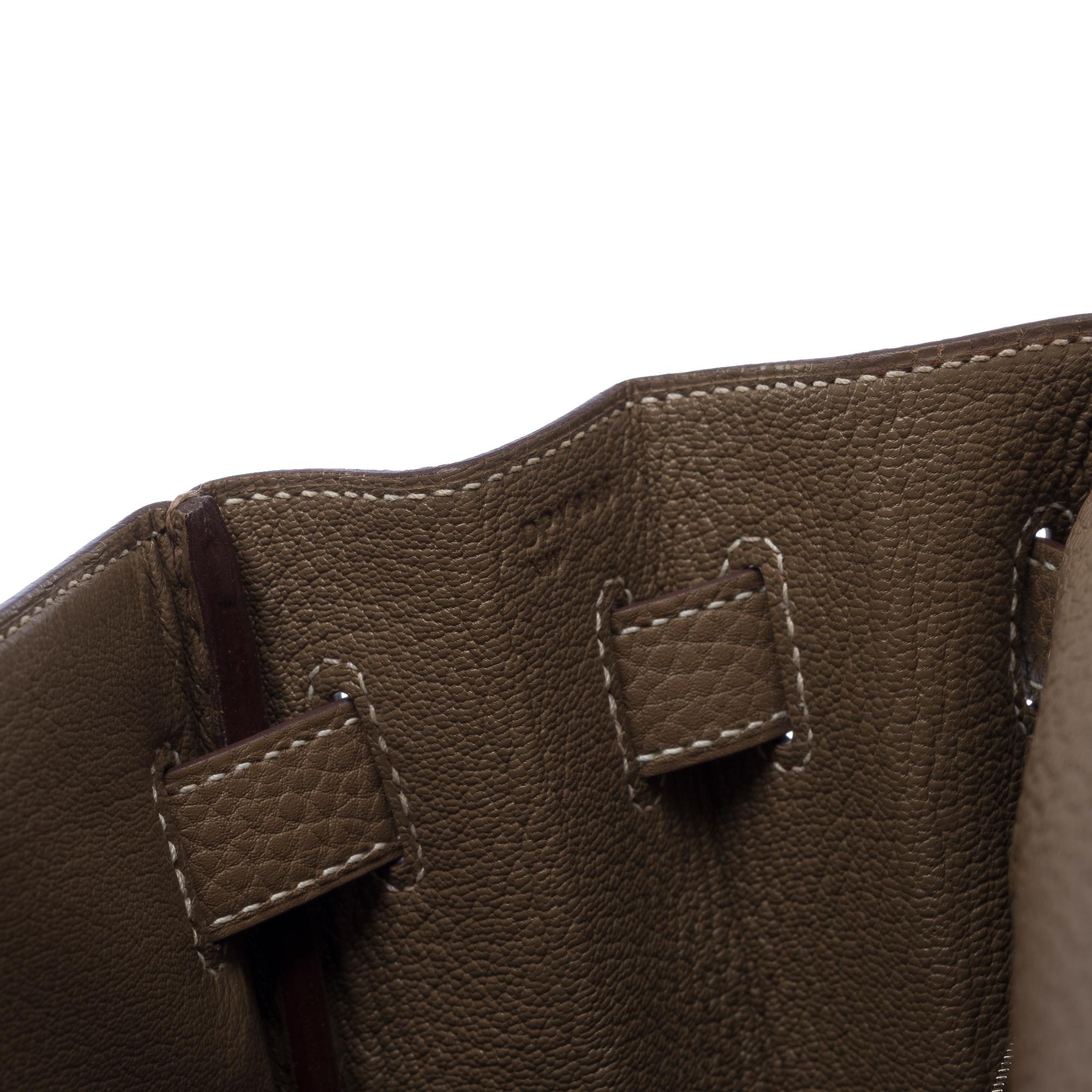 Almost New Hermès Kelly 35 retourne handbag strap in Etoupe Togo leather, SHW For Sale 1