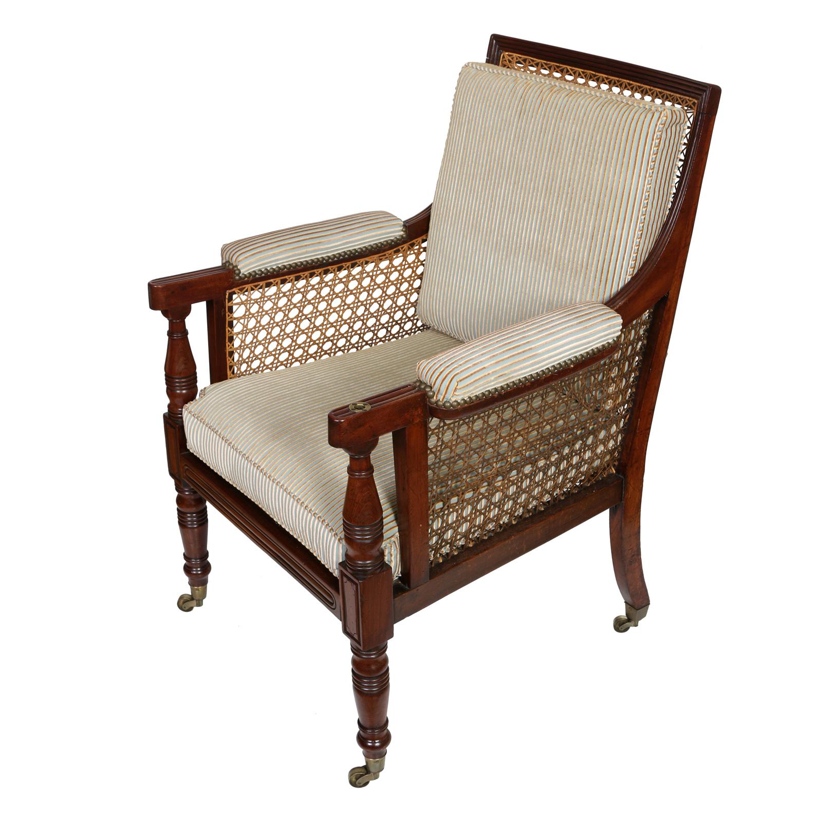 Almost Pair of Regency Library Chairs With New Upholstery In Good Condition For Sale In Locust Valley, NY
