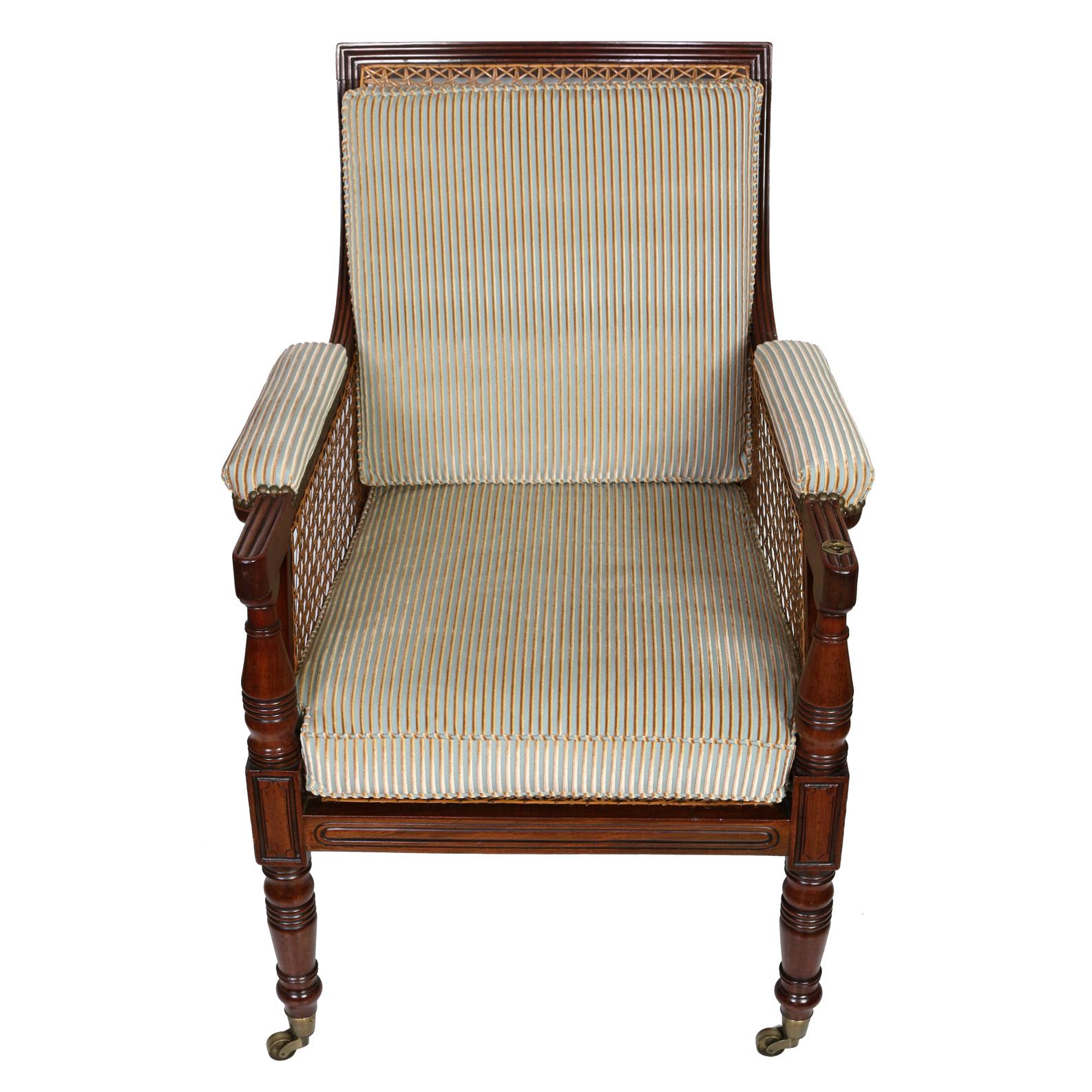 20th Century Almost Pair of Regency Library Chairs With New Upholstery For Sale